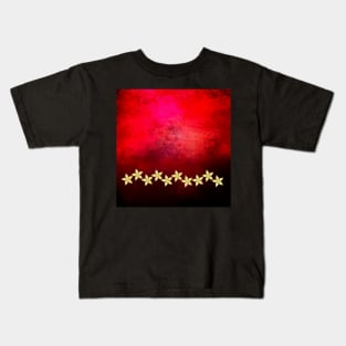 Gold flowers on bold red and black grunge texture Kids T-Shirt